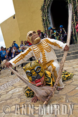 La Muerte and Jaguar outside capilla