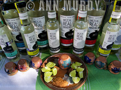 Mezcal for sale at the organic market
