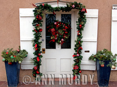 Festive doorway with garlands