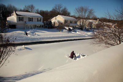 Sue getting started shoveling