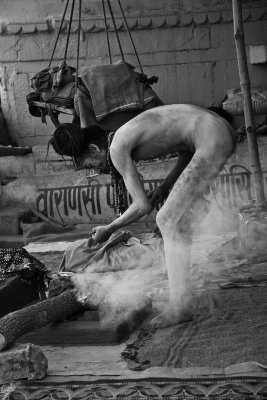 Varanasi Naga Sadhu Holy Smoke bw.jpg