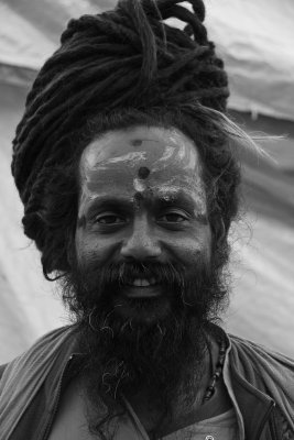 A sadhu in front of yellow bw.jpg