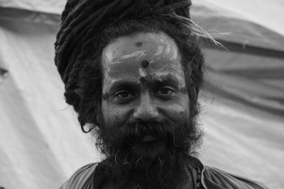A sadhu in front of yellow 1 bw.jpg