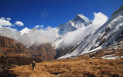 In Awe - standing in front of Machhapuchhre Peak