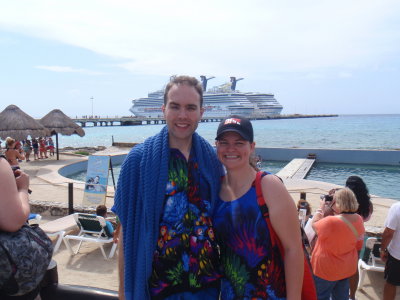 Steve and Daph with the cruise ship in the background
