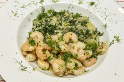 Garlic Shrimp with Fennel & Spinach Risotto