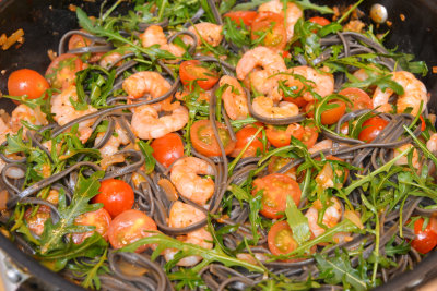 Squid-Ink Pasta with Prawns