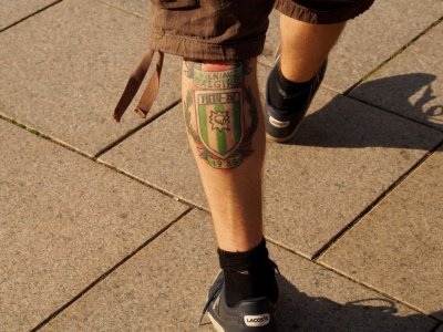 Tattoo of football club Zalgiris on sports fan, Vilnius