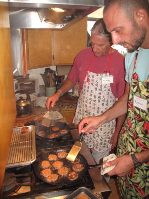 Pan-Fried Spicy Beef Patties (Tawd Man Neua) - Mills and Michael frying