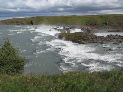 The wind was blowing spume from Gullfoss, a waterfall saved from conversion to a hydropower plant.  2015_08_09_Iceland _608.jpg
