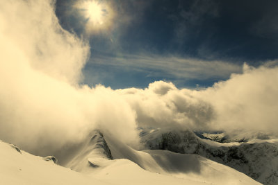 The summit Matskja covered in clouds