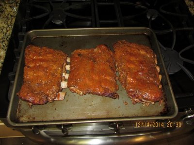 Just before I was ready to eat I added some BBQ sauce and set the oven to broil. I could have put the ribs on my gas grill.