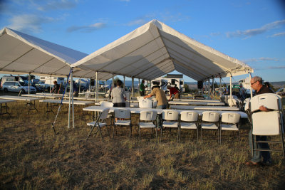 Setting up tent for meetings and eating