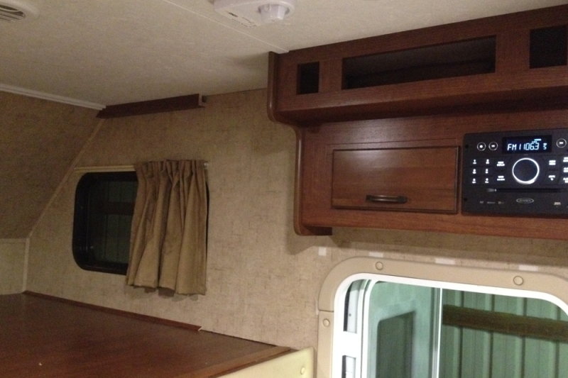 After removing entertainment center in overhead bunk area, ready for side mounted TV & cabinet