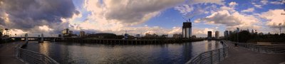 Panorama of The Schuylkill River Front Trail After Storm 