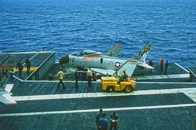 F86 Saber on the Elevator being lowered to the hanger deck