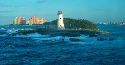 Lighthouse  leaving Nassau with Atlantis Paradise Island Resort in background
