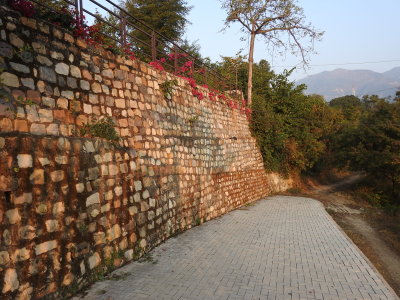 Retaining wall along driveway