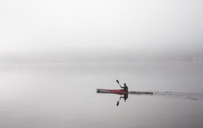 Morning paddle in the fog