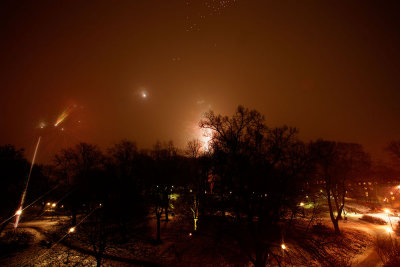 Fireworks on a misty New Year