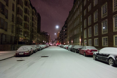 Snowy streets in the night