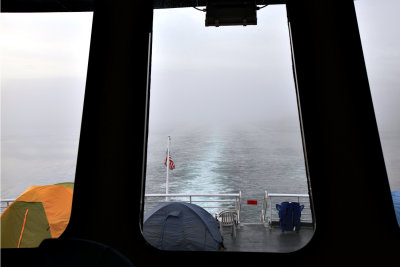 Ferry's Wake from the Dining Room.  Lots of rain and fog!