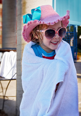 Eva toweling at Southside Place pool