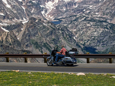 Motorcyclist on Beartooth Highway Scenery 