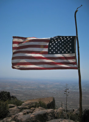 We lashed the flag to a dead agave pole at half staff