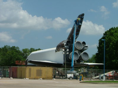 Preparing the shuttle for display