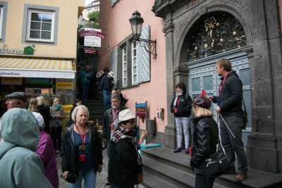 Chatting in front of City Hall.