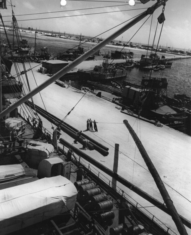 Ebeye - Unloading supplies for the Loran Station Apr 1950 1.jpg