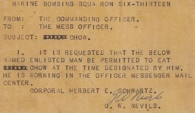 Kwaj 1945 chow hall special pass