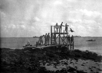 Kwaj 1945 diving board into lagoon