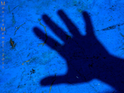 Hand on blue
