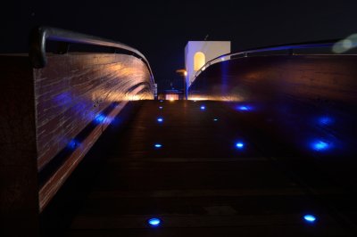 Blue lights on the bridge
