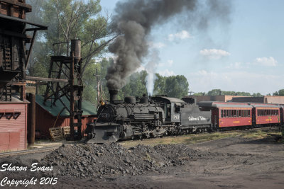 K36 489 leads the Saturday only Sunset Dinner Train out of Chama