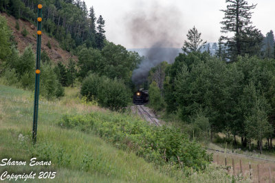 K36 489 leads the Sunset train out of the Narrows