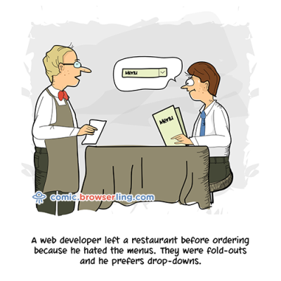 Restaurant - Jokes about programmers, web development, and web browsers