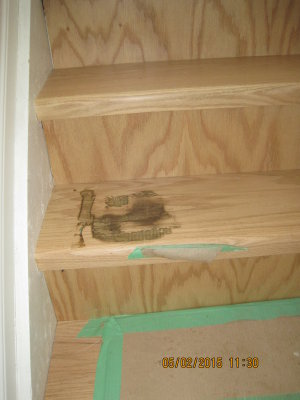 Stained/Ruined Hardwood Flooring on North Bedroom Stairs