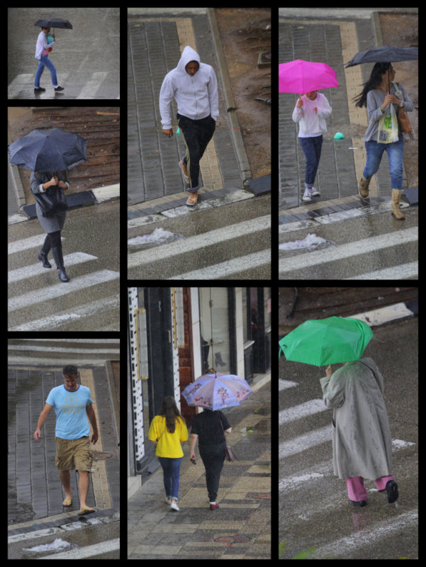 Heavy  Rain in Tel Aviv and how different people dress for the event.