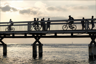 Reading Bridge is very busy at sunset