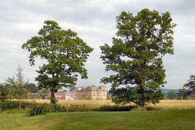 CC013. A view of Croome Court through the tree by the lake.