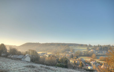 Clear sky and a frosty morning.