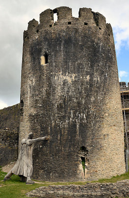 The leaning tower.- Caerphilly Castle