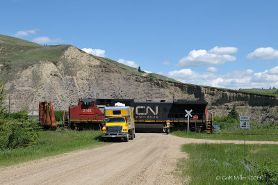 Empty Rail Train 921 (Fifth) Eastbound and Sperry Truck Beynon, AB