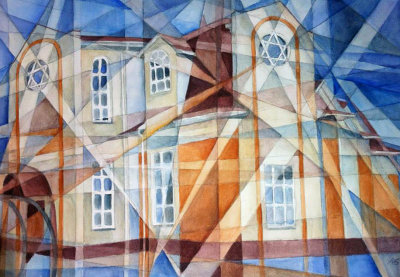 Birobidzhan Synagogue Shattered Style (large watercolor)
