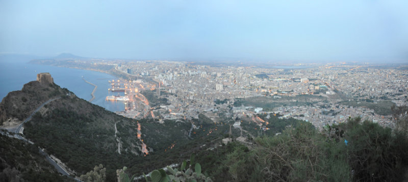 Panoramic view of Oran at dusk from Jebel Murdjadjo