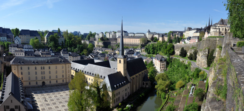 Panorama of Luxembourg from Rocher du Bock, site of the original medieval castle, Burg Lucilinburhuc