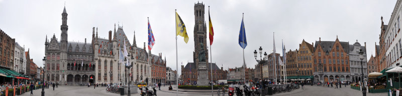 Panoramic view of the Market Square of Bruges